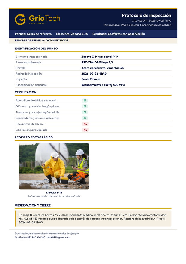 Primera página de Protocolo de inspección